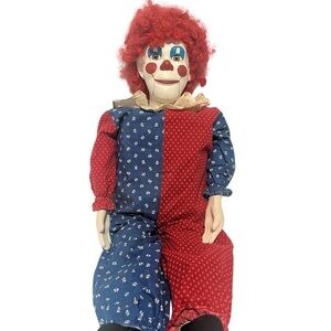 Vintage Jerry Lane Clown Ventriloquist Doll with Red and Blue Outfit